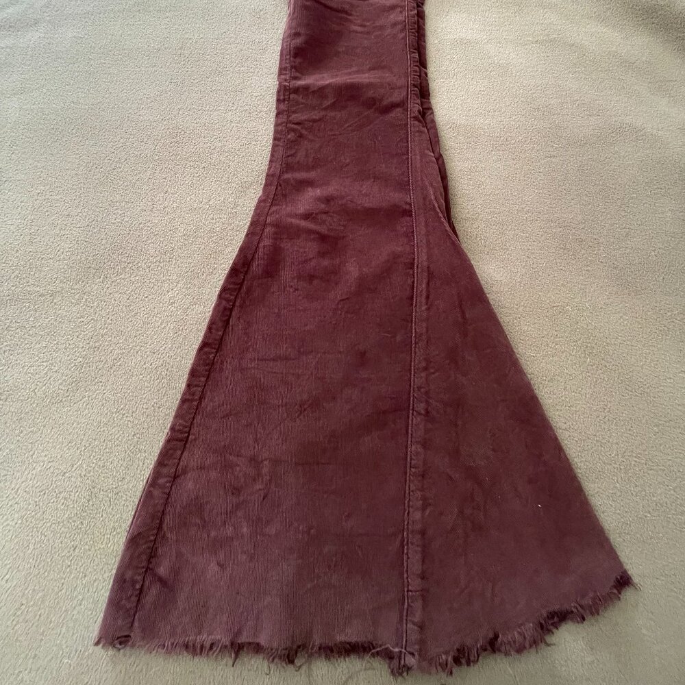 AWESOME RARE Free People BOHO Super Flare Corduroy Pants Brown Burgundy 26 Long - Picture 6 of 8